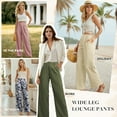 thumbnail image 3 of Womens Casual Wide Leg Pants High Waisted Button Down Straight Long Trousers Palazzo Pants, 3 of 8