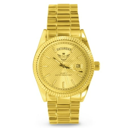 Bulldogs Mens Executive Watch - Gold Day/Date Classic Mens Executive Style Watch