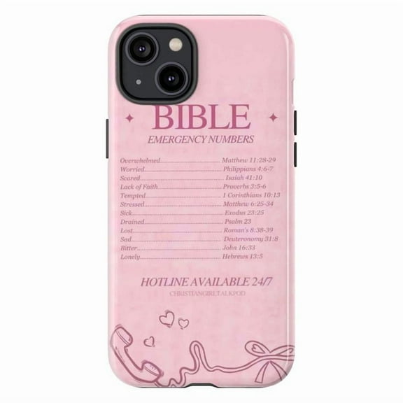 Bible Emergency Numbers Pink Phone Case, Inspirational Christian Scripture Design for iPhone 16 15 14 13 12 11 Pro Max Mini