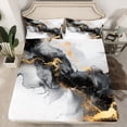 thumbnail image 2 of Black and Gold Bed Sheets Set Watercolor Marble Full Sheet Set, Abstract Marbling Sheets Stone Pattern Bed Set, Mountain Fluid Foil Print Flat Sheet, 2 of 7