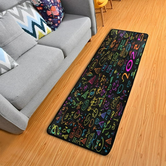 Colorful Doodles 2025 Text Elegant Area Rug 72" x 24" Non-Slip Polyester with Cotton Padding