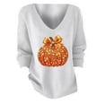 thumbnail image 5 of IMENGL Long Sleeve Shirts for Women Soft Sequin Pumpkin Print Striped Fabric Halloween T-Shirt Casual Women's Basic Tee Long Sleeve Tops,White, 5 of 5