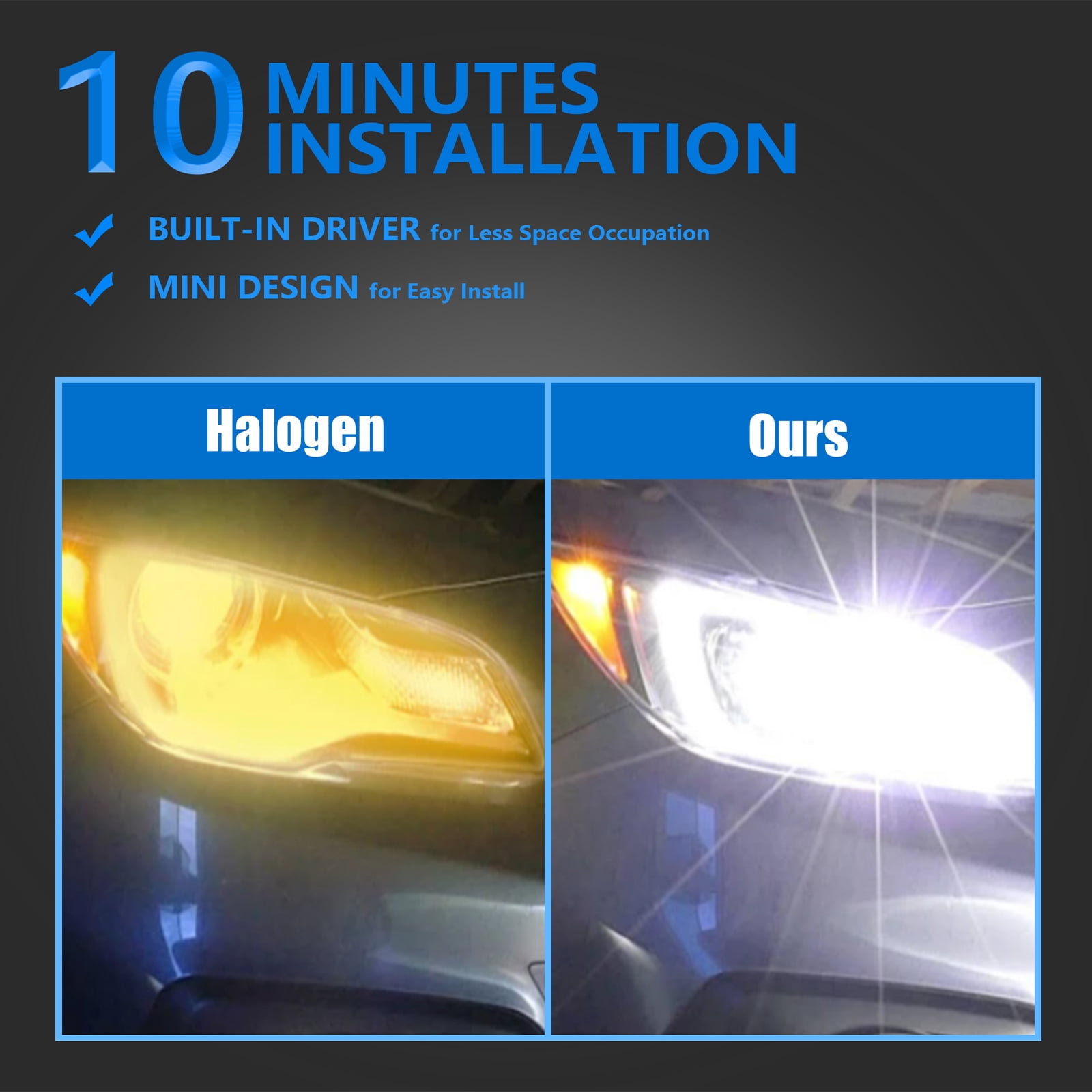 WODJR 9005 9006 Headlight Bulbs 9005 9006 Lights Bulb 9005 9006 Led Bulbs 9005 9006 Led Headlight Bulbs Fog Light Bulbs High Beam Low Beam Replacement Bulb 6500K White Fog Headlights for Car 2 Pack