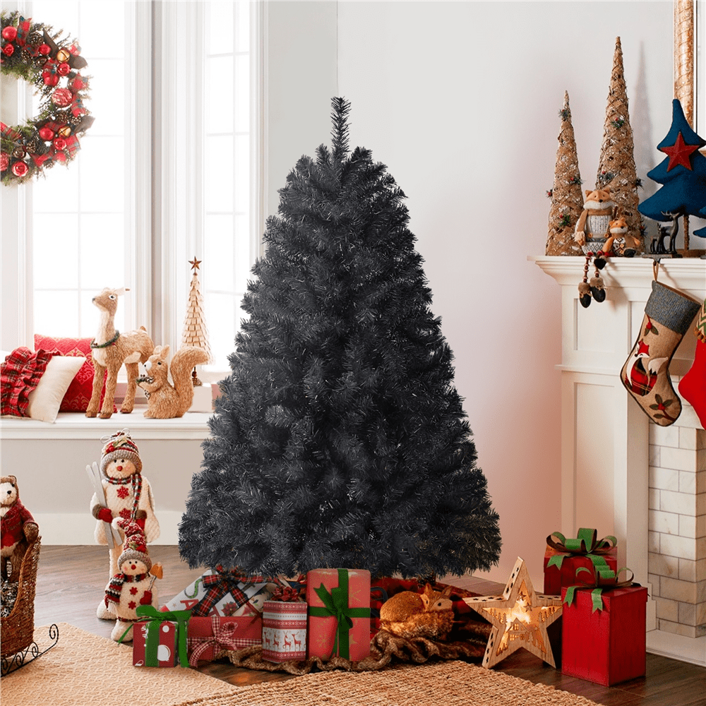 Alden Design 4.5FT Hinged Fir Artificial Christmas Tree with Foldable Stand, Black