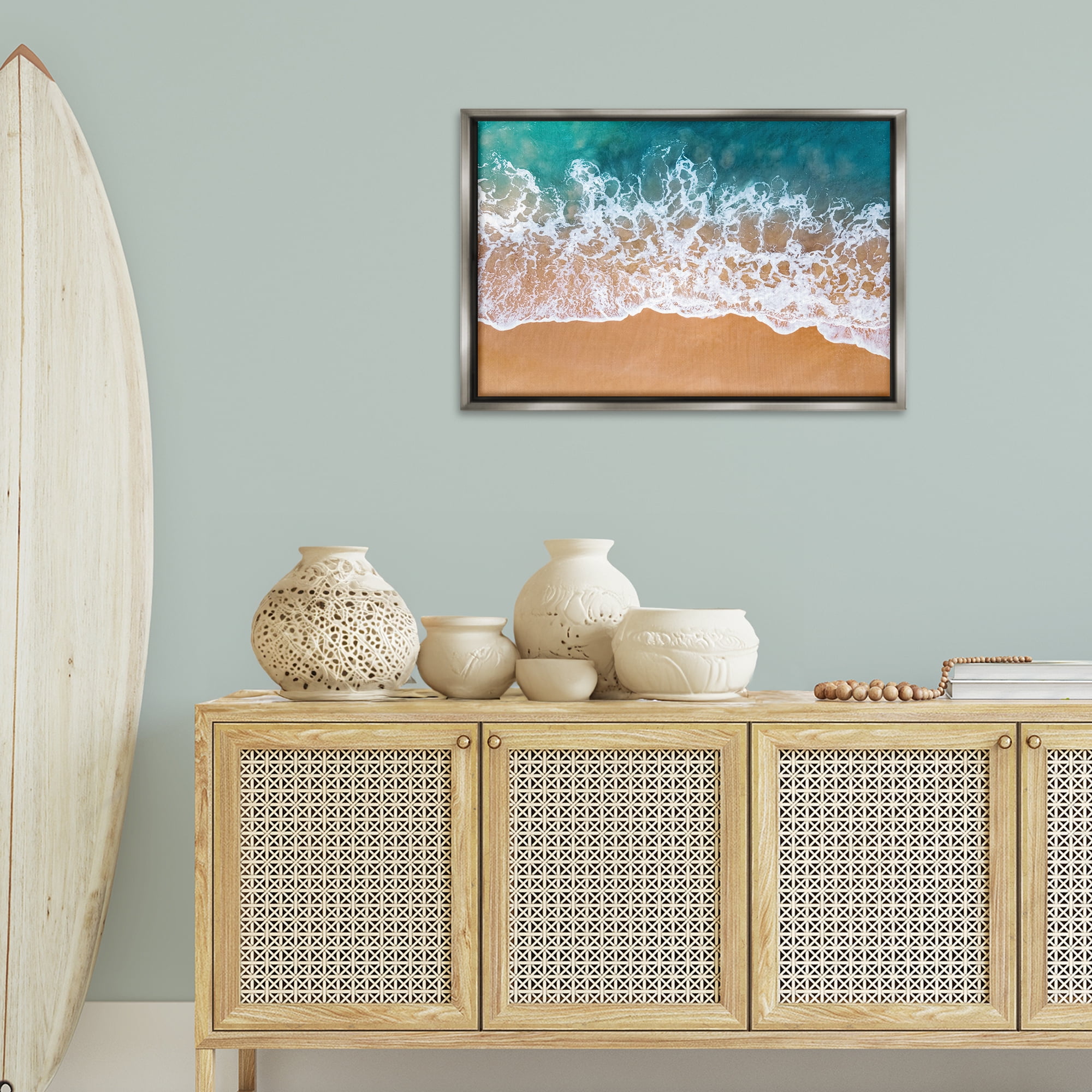 Stupell Industries Aerial Beach Foam Landscape & Nature Photography Gray Floater Framed Canvas Art Print Wall Art, 31 x 21