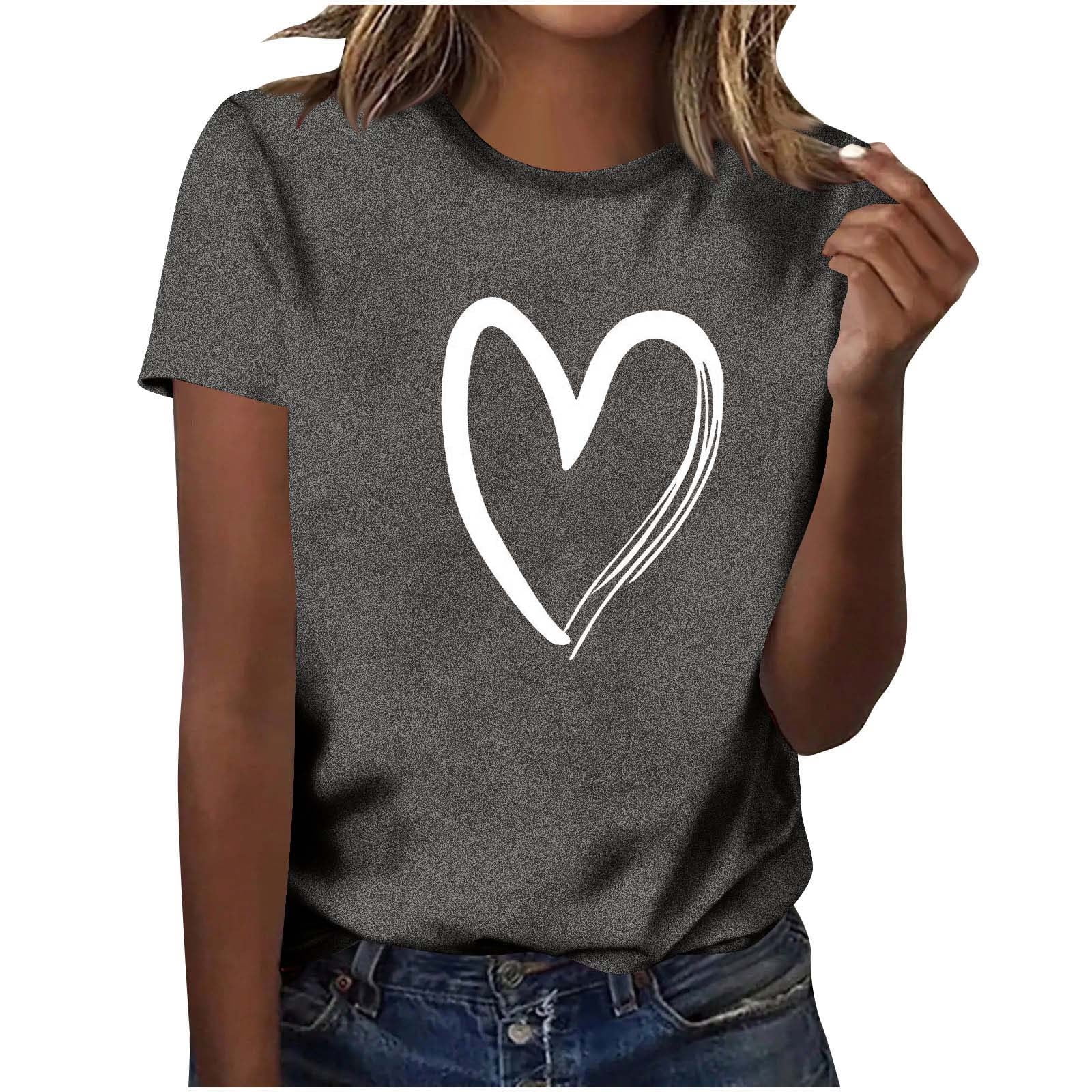 Zwiiyzr Womens Valentines Day Heart Print Tshirt Short Sleeve