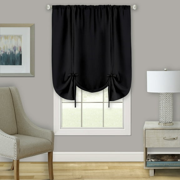 Darcy Window Light Filtering Curtain Tie Up Shade - 58" x 63" - Black