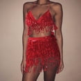 thumbnail image 2 of Héliisoer Paillettes Femmes Ventre Costume Pompon Envelopper Mini-Jupe Club +Vest Ensemble, 2 of 3