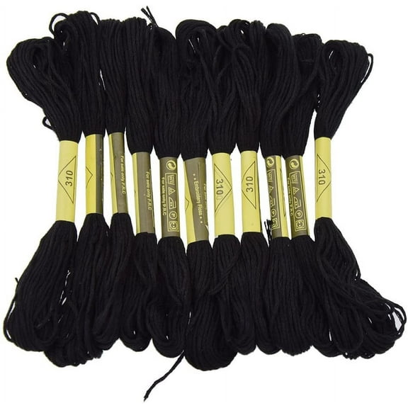"Six Strand Cross Stitch Embroidery Floss Thread 8.7 Yards - Black 12Pcs (Black)"