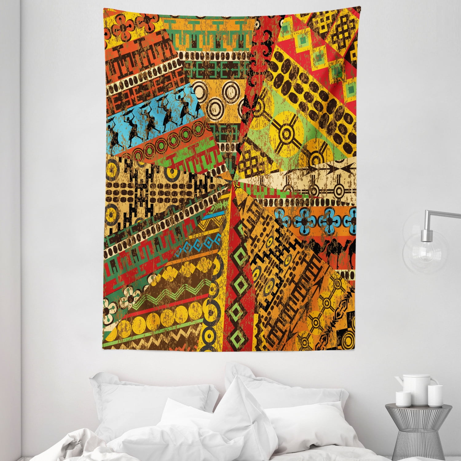 African Tapestry, Grunge Collage with Ethnic Motifs Tribal Ancient