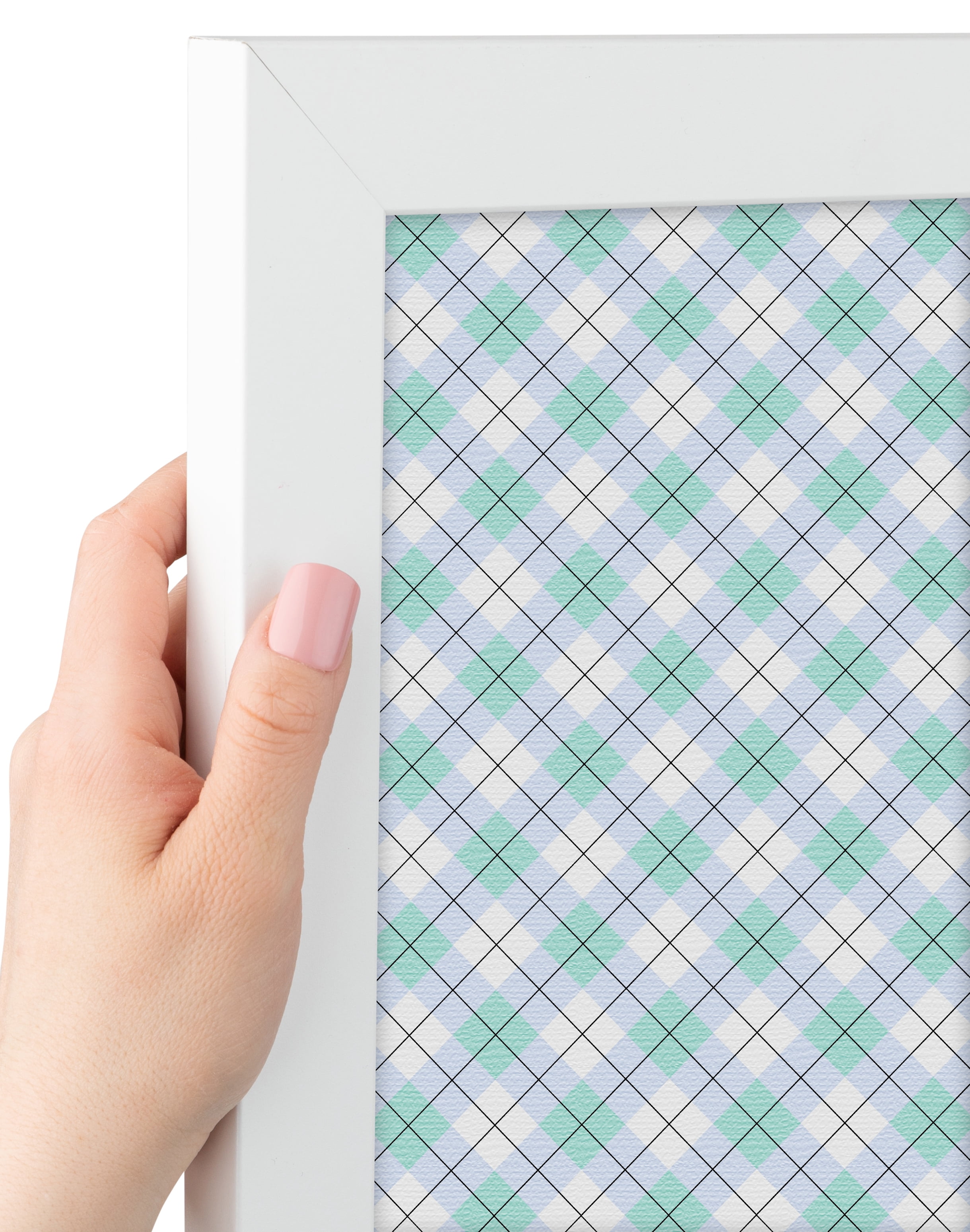 PinPix ArtToFrames 34x22 Custom Cork Bulletin Board Argyle Purple - Green   Poster Board Has a Fabric Style Canvas Finish, Framed in Satin White Frame (PinPix-640)