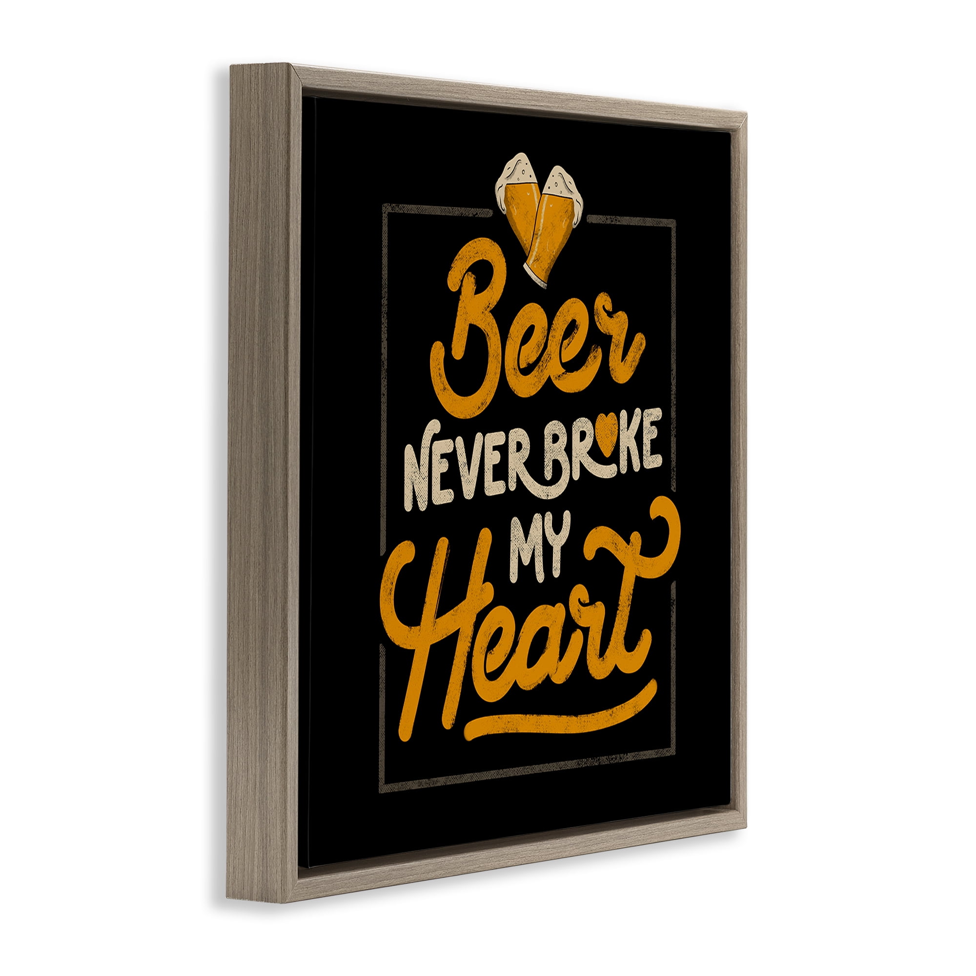 Stupell Industries Beer Never Broke My Heart Brown Framed Floater Canvas Wall Art, design by EduEly Designs