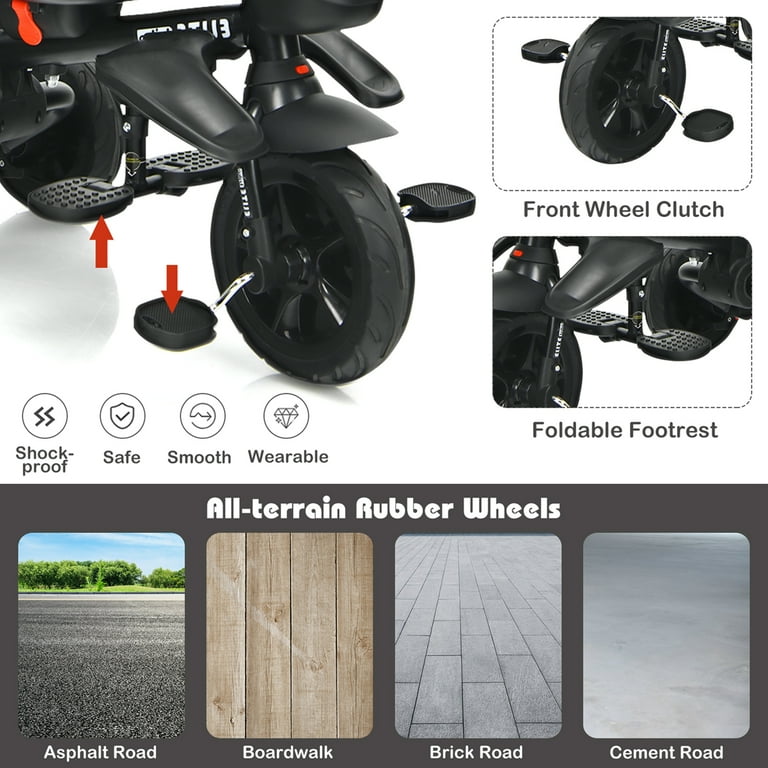 Costway 7 in 1 Kids Stroller Tricycle Foldable Learning Toy Bike w Canopy Black