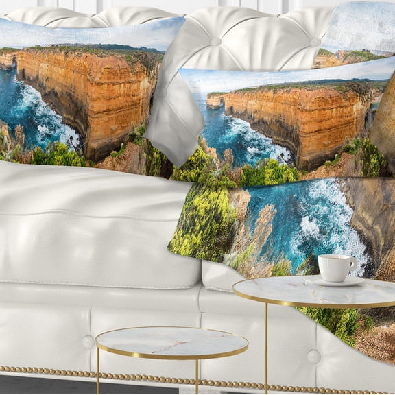 Designart 12" x 20" Blue Polyester Throw Pillow