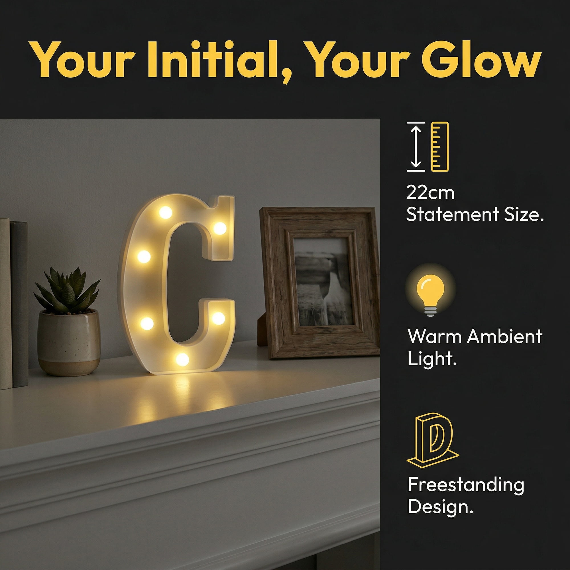 Unique Bargains Marquee Letters With Lights LED Light Up Signs Letter C 6.5"L x 1.5"W x 8.5"H