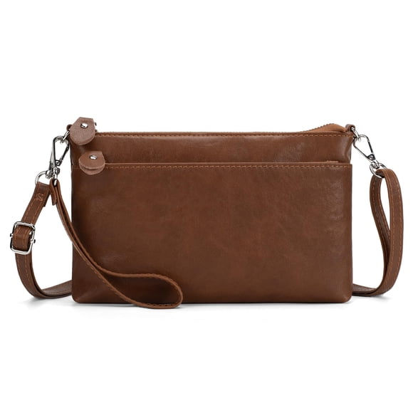 Cartera de pulsera de piel con bloqueo RFID para mujer, color marrón