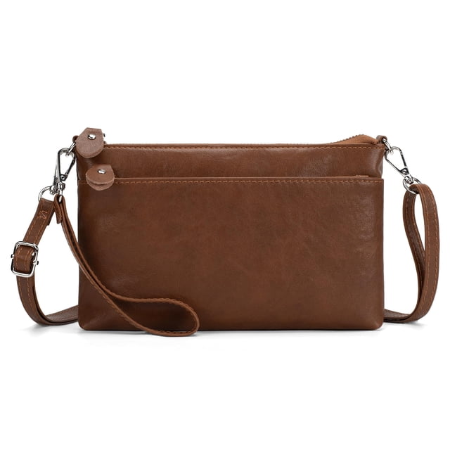 Cartera de pulsera de piel con bloqueo RFID para mujer, color marrón