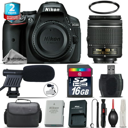 Nikon D5300 DSLR Camera + AF-P 18-55mm VR + Shoutgun Mic + UV + Case - 16GB