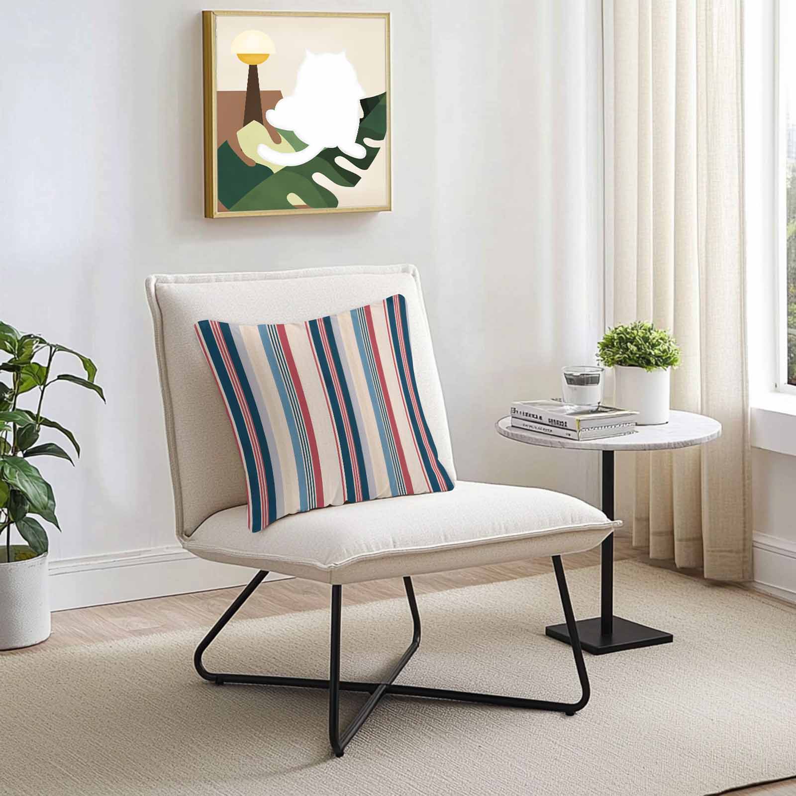 Vintage Stripes Outdoor Pillow Covers Set of 2 Navy Red Blue Striped Retro Lines Waterproof Throw Pillow Case Decorative Square Cushion Cover for Patio Couch Garden Balcony, 26"x26"