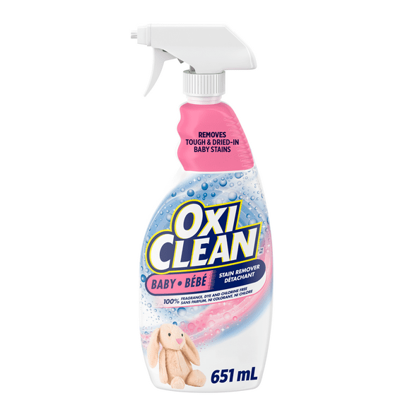 OxiClean All-Purpose Baby Enzyme Stain Remover Spray for Cloth Diapers, Bedding, Blankets, and Upholstery - Colour Safe, Chlorine Bleach, Fragrance Free, 651 ml