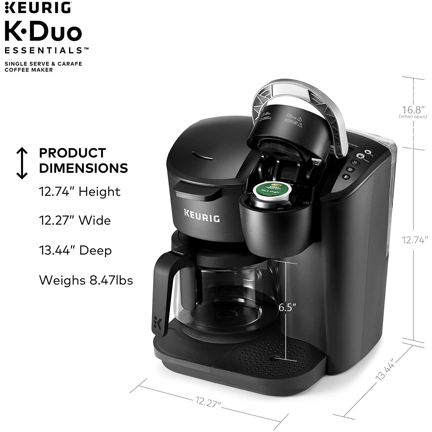 Keurig K-Duo Essentials Black Single-Serve K-Cup Pod Coffee Maker, Black - image 9 of 19