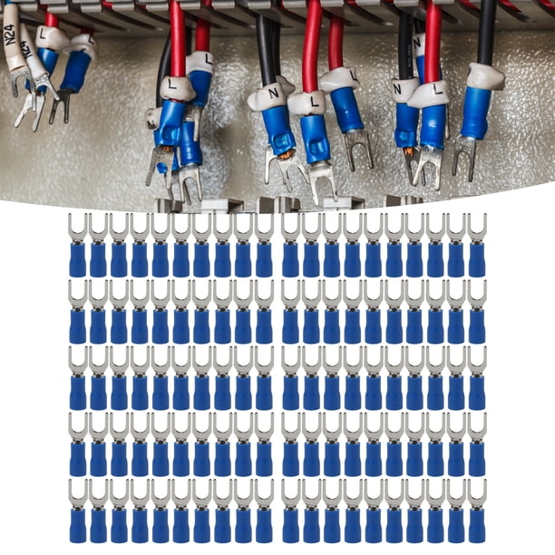 Terminales 100 Piezas Conector De Horquilla Azul Conductividad Estable 19A Terminales De Engarzado Aislados Seguros Terminal De Cable Para Transporte