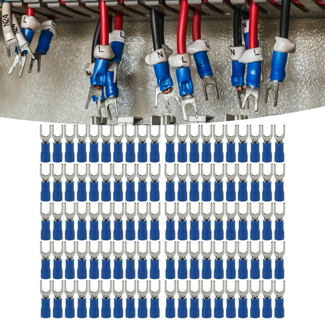 Terminales 100 Piezas Conector De Horquilla Azul Conductividad Estable 19A Terminales De Engarzado Aislados Seguros Terminal De Cable Para Transporte