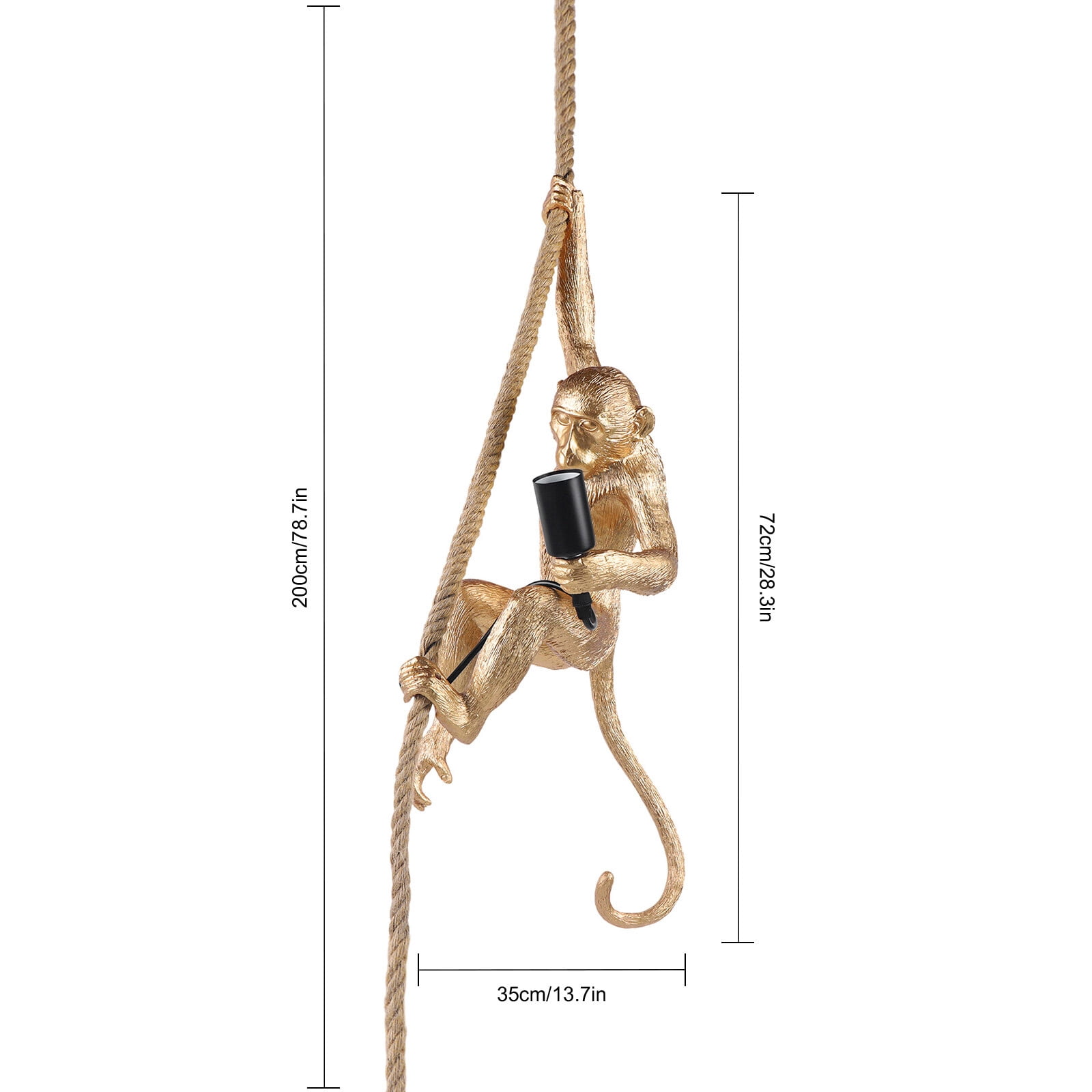 Vintage Resin Hemp Rope Monkey Pendant Light, LED Monkey Chandelier Lamp Fixture E27 for Dining Living Room Golden