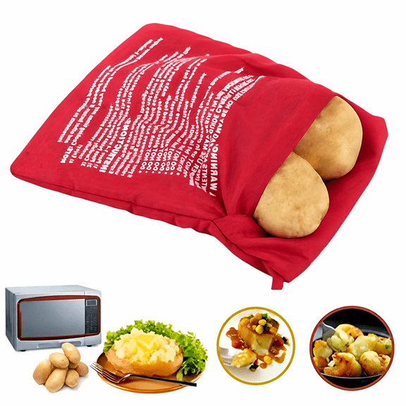 RAIRSKY Microwave Potato Bag - Reusable Baked Potato Cooker for Potatoes,Corn Cobs - 4-Minute Cooking,Machine Washable,Red