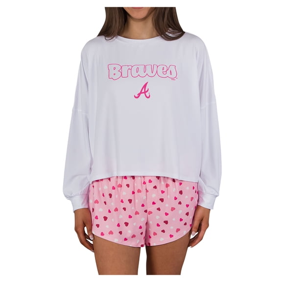 Women's Concepts Sport Pink Atlanta Braves Lyric Knit Long Sleeve Top & Short Set