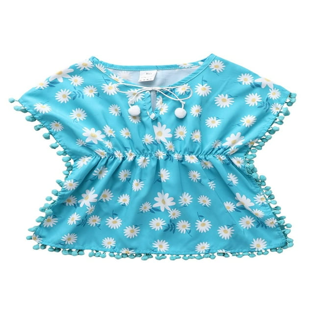 PENGXIANG Enfants Bébé Filles Robe Arc-en-Ciel Imprimé Plage Robes Robe de Plage Maillots de Bain Couvrir Blanc 2-3 Ans