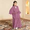 thumbnail image 2 of Otqutp Kids Abayas Dress for Girls Chiffon Layered Muslim Dresses Pleated Elegant Long Skirt Kaftan Prayer 𝗜slamic Maxi Dress, 2 of 7