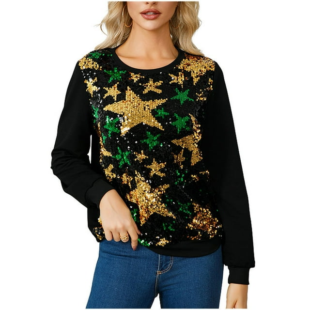 Veste pour Femmes, Décontractée Fête Mer Paillettes Embellissement Tempérament Col Rond Manches Longues, Vestes pour Femmes