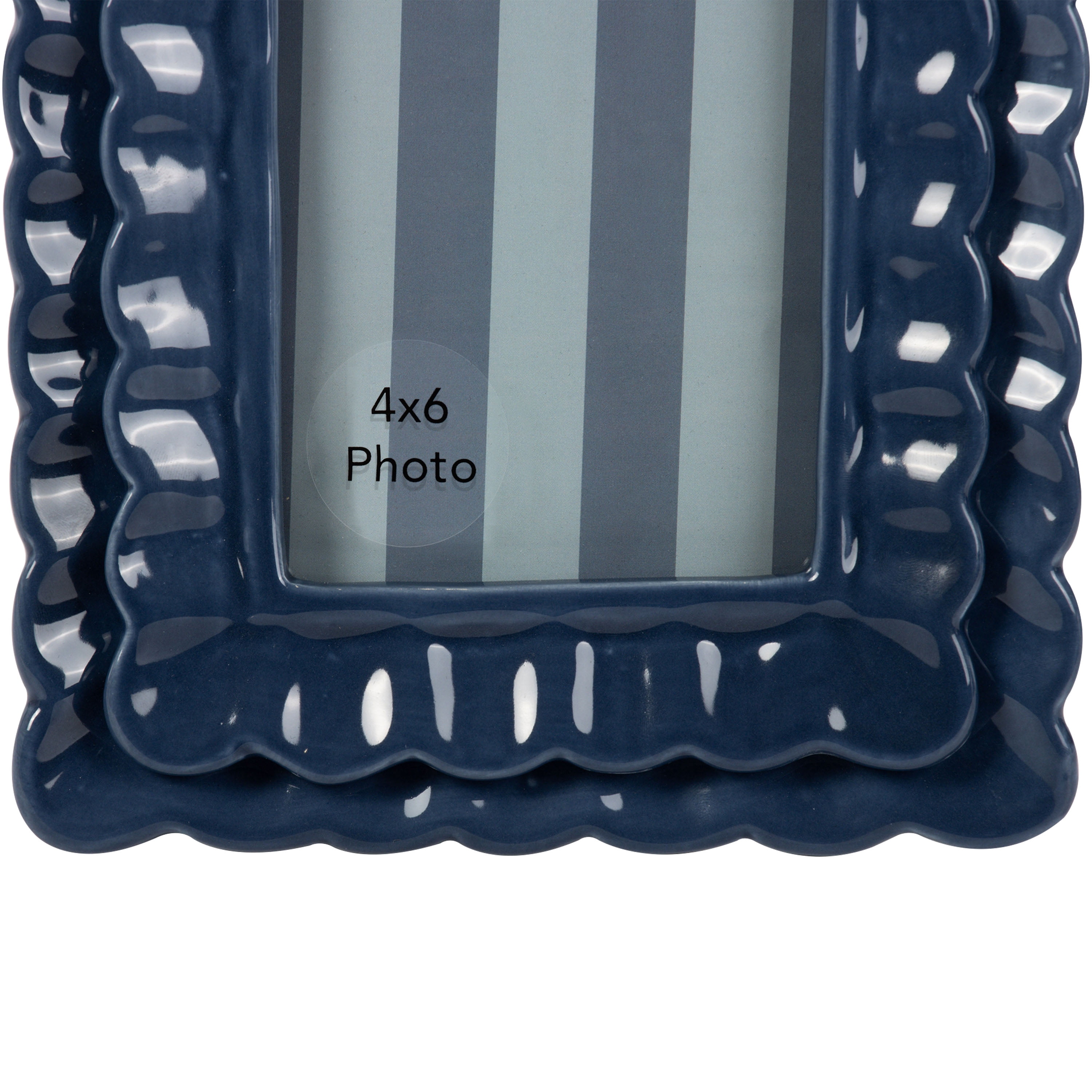 Sterling & Noble Home – 4x6 Picture Frame – Double Ruffle Dark Blue Ceramic Photo Frame