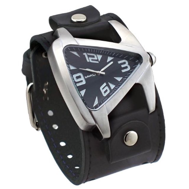 LBB011K Men's Teardrop Black Dial Black Wide Leather Cuff Band Watch