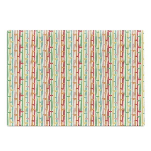 Colorful Cutting Board, Pastel Hearts with Vertical Color Stripes Abstract Retro Tones Happiness Joy Love, Decorative Tempered Glass Cutting and Serving Board, in 3 Sizes, by Ambesonne