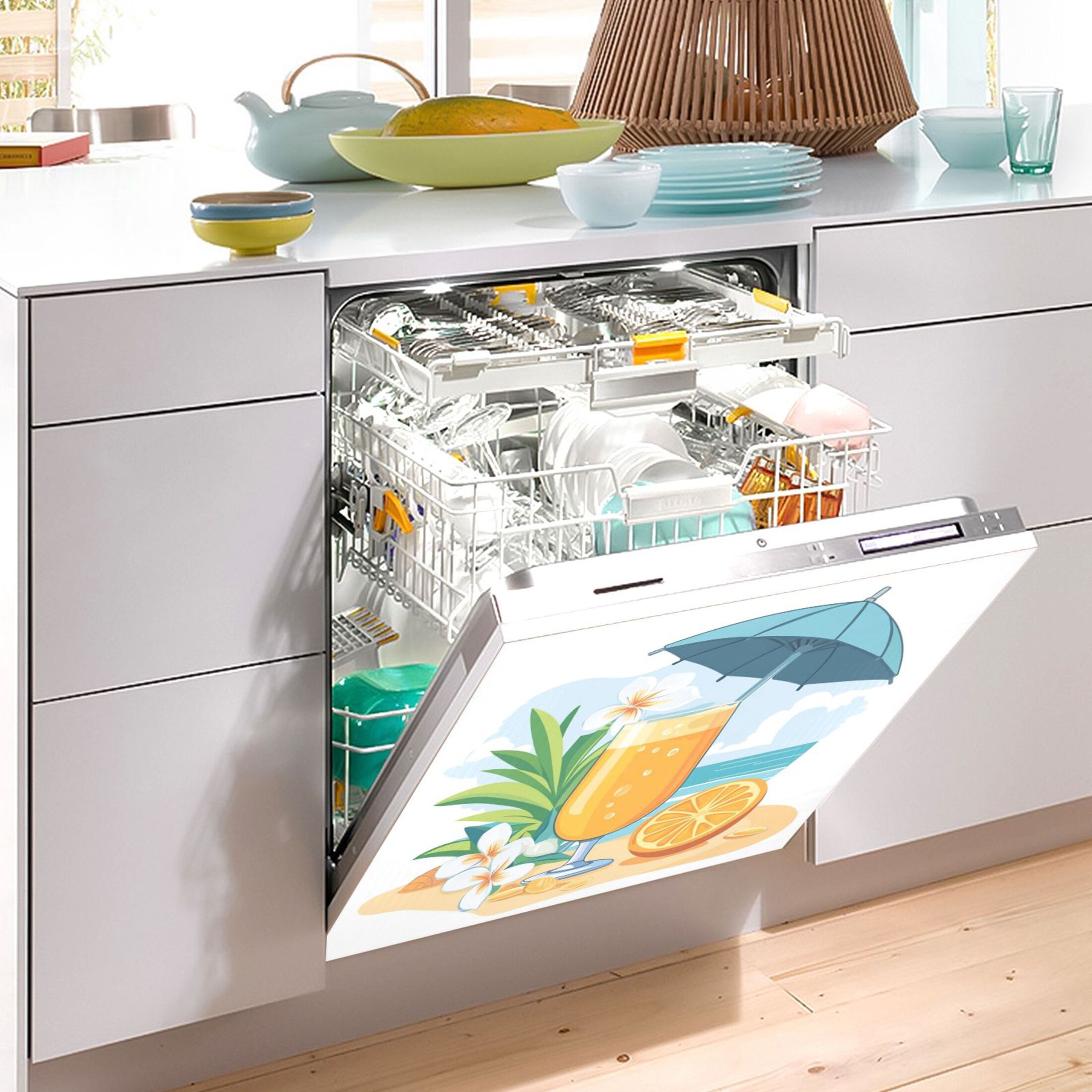 Dishwasher Magnetic Sticker 23x26 Inch Refrigerator Magnetic Sticker Washing Machine Magnetic Sticker Kitchen Panel Magnetic Sticker Home Decor Orange Juice Cartoon
