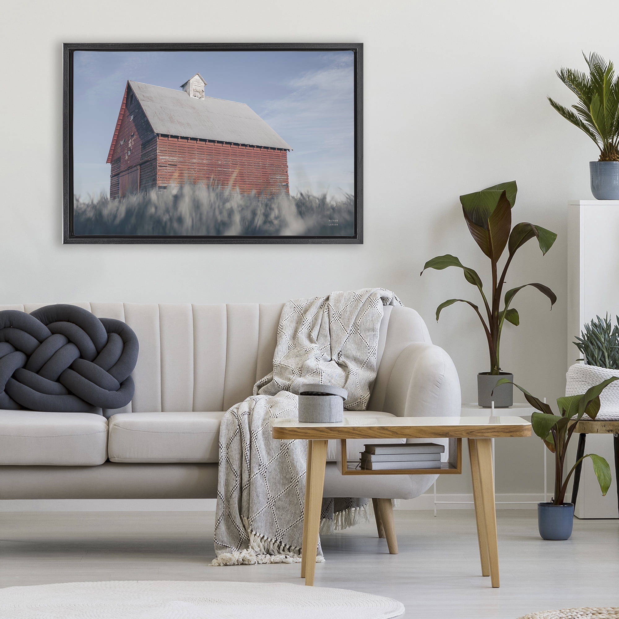 Stupell Industries End Of The Field Cottage Black Framed Floater Canvas Wall Art, design by Nathan Larson