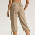 thumbnail image 4 of Women's Cotton Cargo Capris – High Waist Stretch Travel Pants with 6 Pockets, Lightweight Loose Fit Summer Trousers 2025, 4 of 7