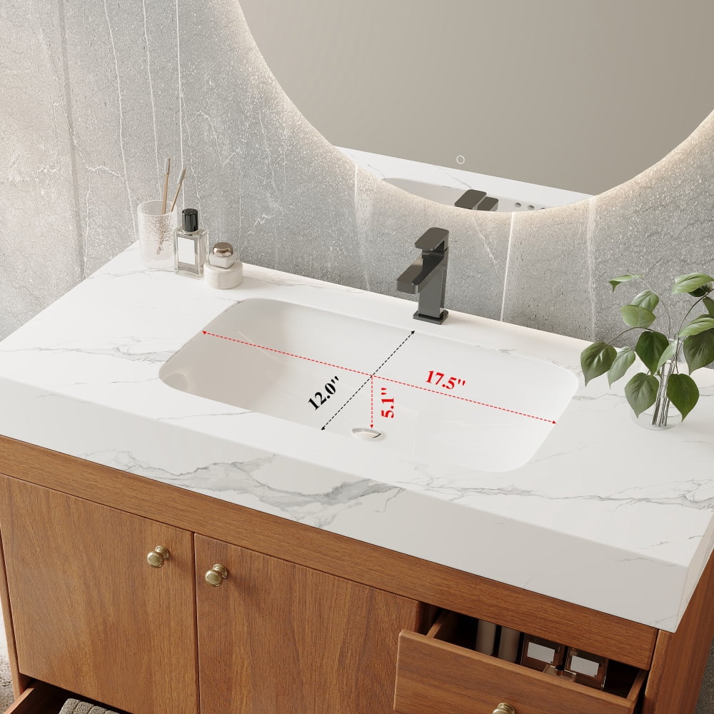 FFZ 36" Freestanding Bathroom Vanity with Faux Marble Top, Ceramic Sink, 5 Drawers & Stainless Steel Legs,4 Colors For Bathromm and Living Room