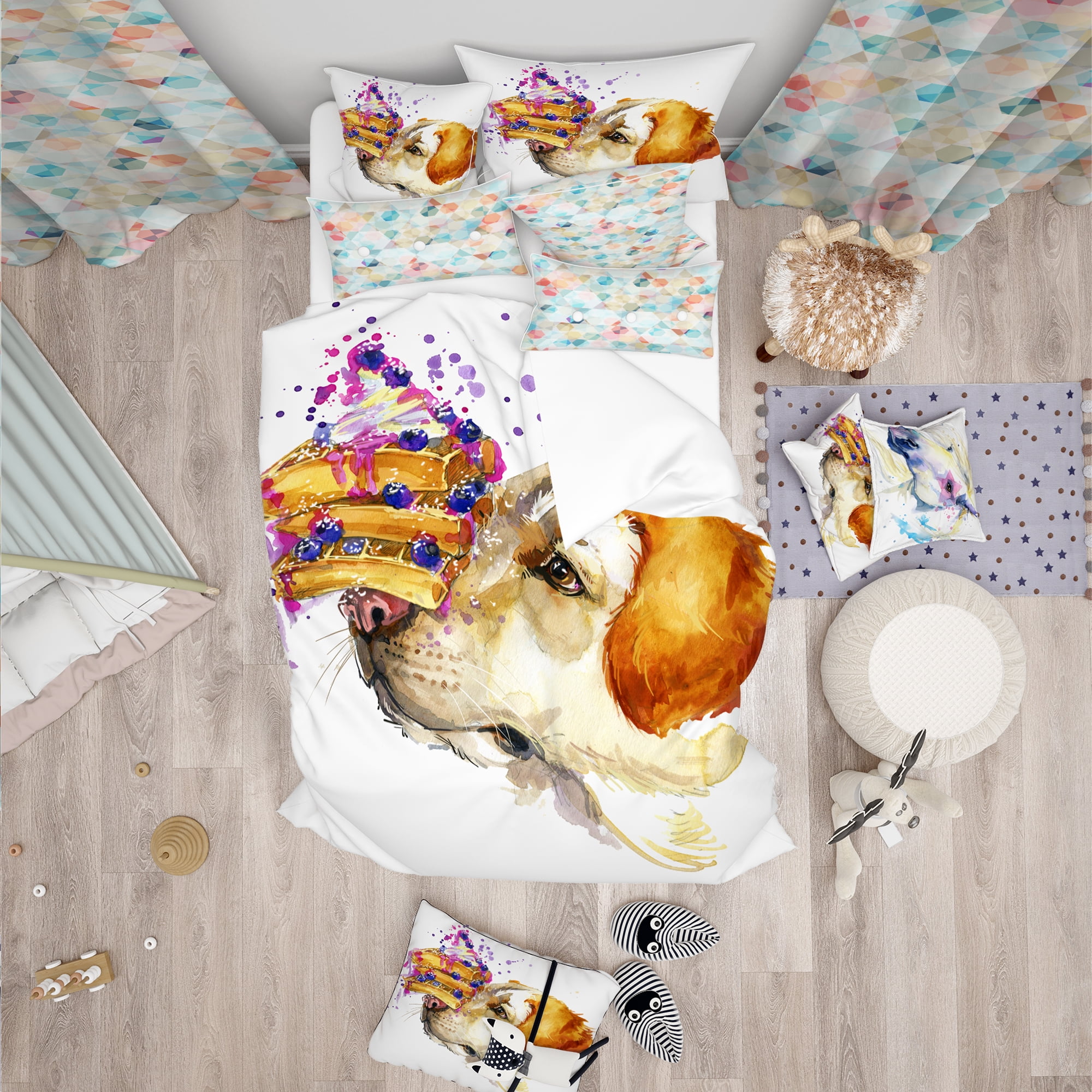 Designart 'Cute Labrador Dog Watercolor' Modern & Contemporary Duvet Cover Set