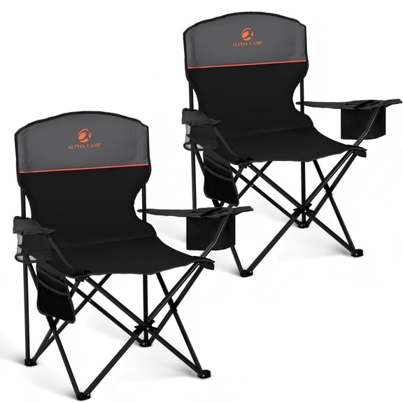 ALPHA CAMP 2-Pack Folding Camping Chair with Cooler Bag & Lumbar Support