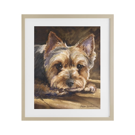 Stupell Industries Rustic Lodge Yorkshire Terrier Portrait Birch Framed Print Under Glass, 13 x 16, by George Dyachenko