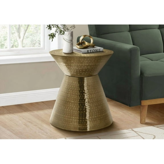 Accent Table, 22" High, Hammered Design, Gold Metal, Modern Hour Glass, Living Room Use