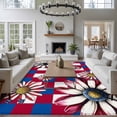 thumbnail image 4 of Red Blue Plaid USA Flag Flower Washable Area Rug 5 x 8 ft Independence Day, Soft Non Slip Rugs Stain Repellent Indoor Felt Carpet for Living Dining Room Bedroom Home Office, 4 of 9