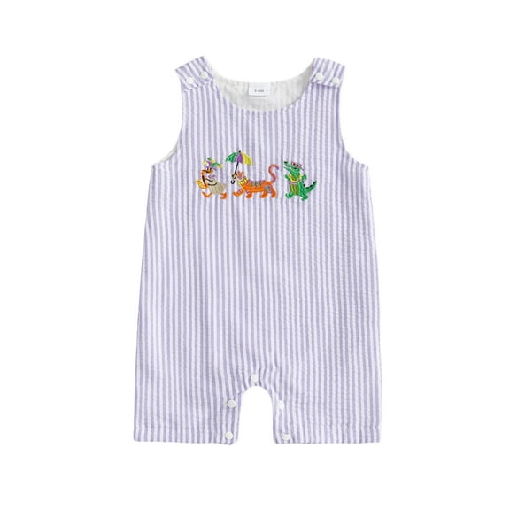 Spewahor Infant Baby Boy Carnival Jumpsuit 3 6 12 18 24 Months Cute Animals Embroidery Sleeveless Crew Neck Striped Overalls