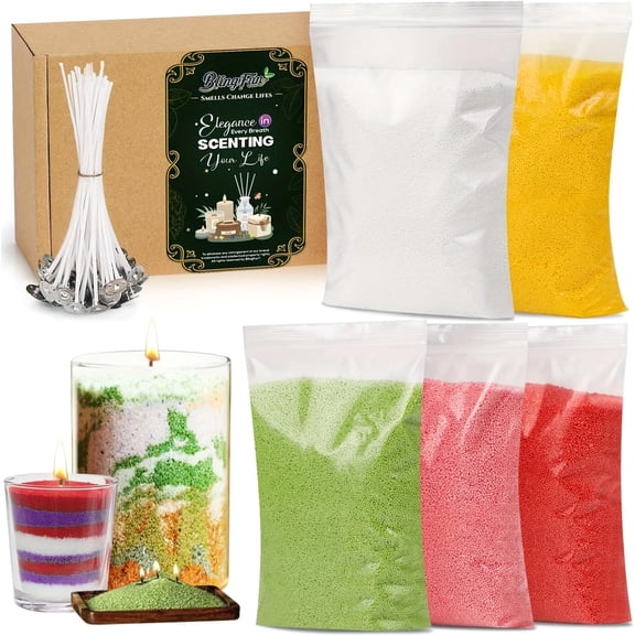 5 Color DIY Sand Wax Candle Making Kit – Refillable Pearled Wax with Candle Wicks, Scented Candle Supplies for Halloween, Christmas, Wedding, Home Decor (Sand Candle Craft Kit)