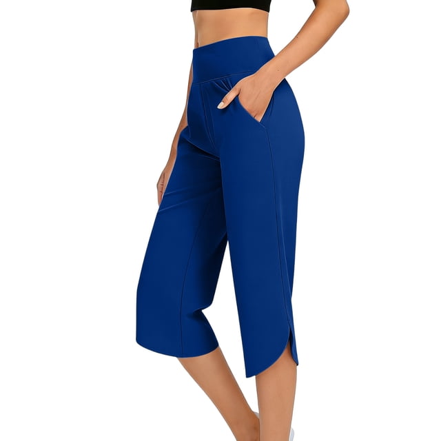 aidice Womens Tennis Capris Elastic High Waited Breathable Split Hem Summer Workout Capri Pants with Pockets