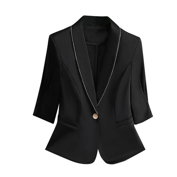 Rutainlusire Womens Blazers Lapel Suit Jacket Womens Fall Casual Trendy Blazers Women's Fashion Casual Solid Color Pocket Turndown Collar 3/4 Sleeve Blouse Blazer