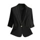 thumbnail image 2 of Blazer de mujer, moda informal, color liso, bolsillo, cuello vuelto, manga 3/4, blusa de dacrón, 2 of 4